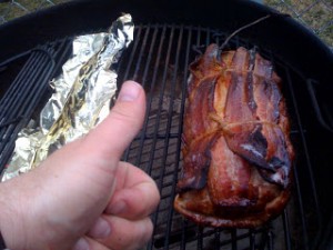 Pork loin roast covered in bacon Pork loin roast covered in bacon